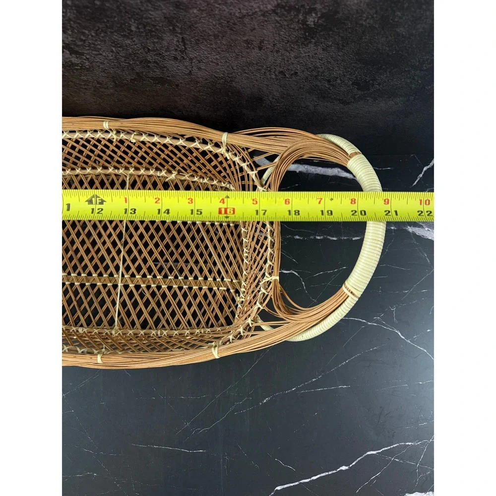 VTG Open Weave Bohemian Wicker Rattan Peacock Basket 21X11X9